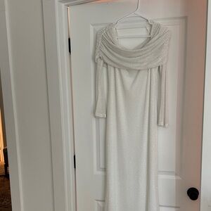 Fashion Nova Ivory Long Sleeve Draped Gown
